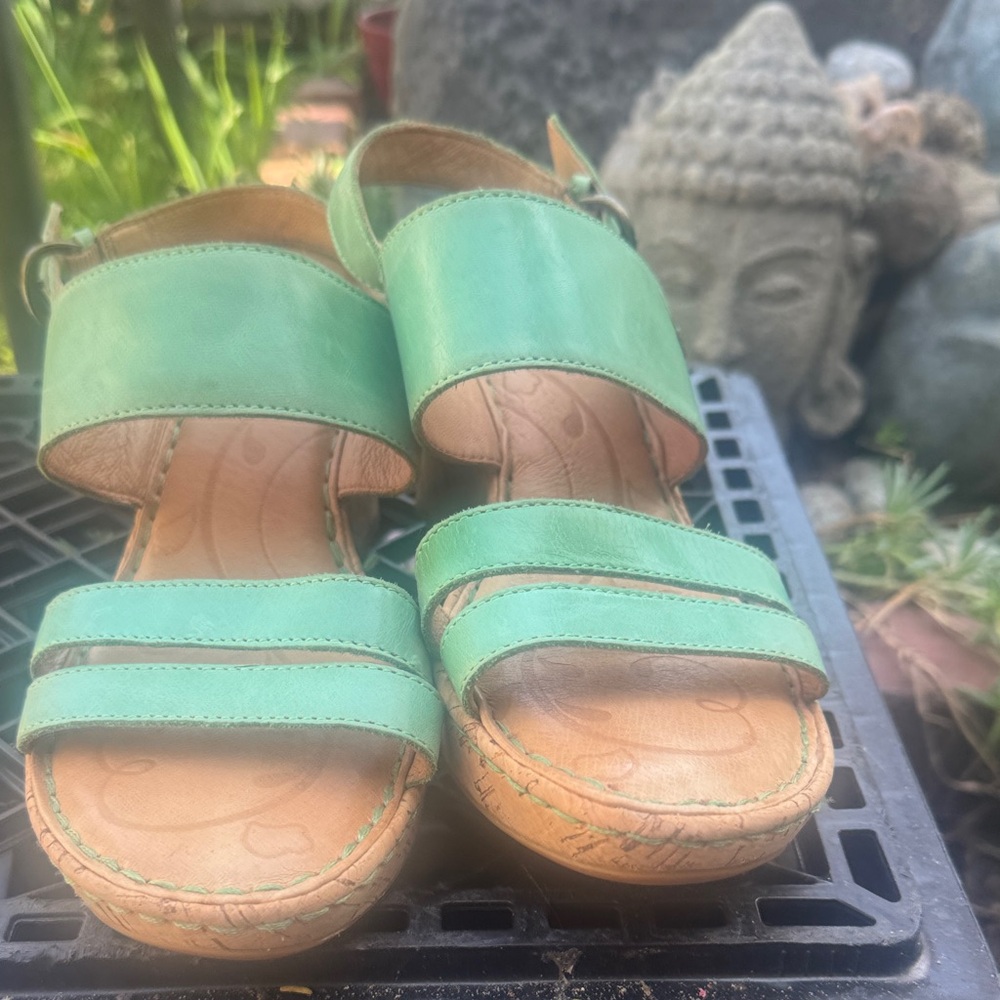 Born Mint Green Leather Double-Strap Sandals with Ankle Strap